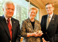 UCSC astronomer Sandra Faber (center) received the 2012 Catherine Wolfe Bruce Gold Medal from William Gutsch (left), board president of the Astronomical Society of the Pacific, and ASP executive director James Manning (right). Photo by Carolyn Lagattuta. 